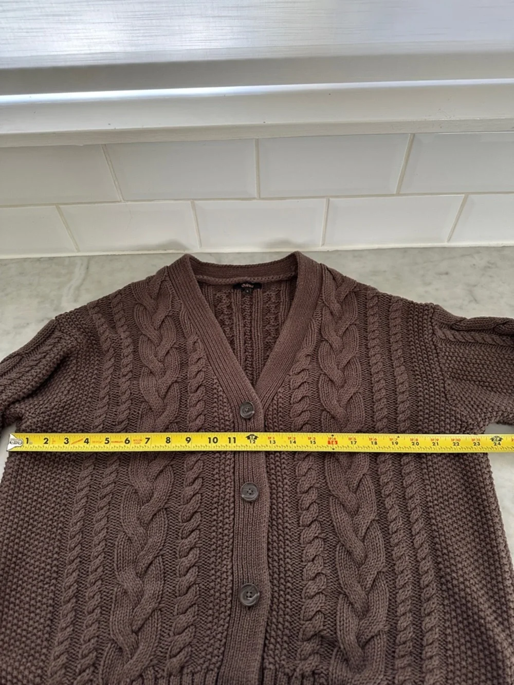 Quince Cable Knit Cardigan - Brown Size Small - Picture 4 of 7
